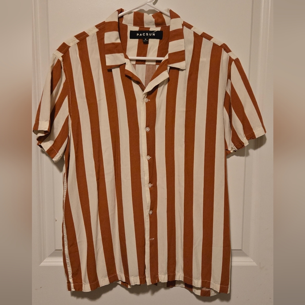 PacSun Brown and White Striped Casual Shirt
